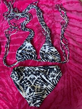 Mikoh Navy and White Tie-Dye Triangle Bikini Top and Bottom New